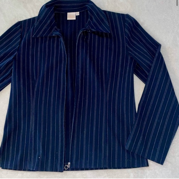 Vintage Pinstripe 2 Piece Matching Pantsuit Set - Navy and White - Picture 3 of 11